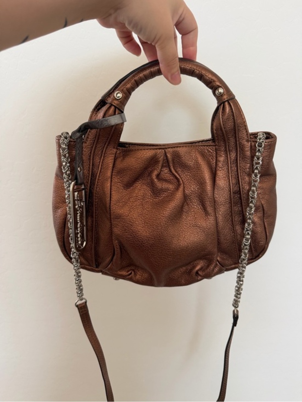 B. Makowsky Metallic Bronze Pebbled Leather Shoulder Bag